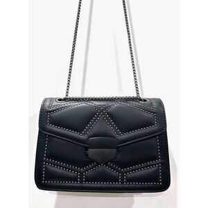 Vegan leather Black Studded Silver Gunmetal Chain Crossbody Shoulder Bag New